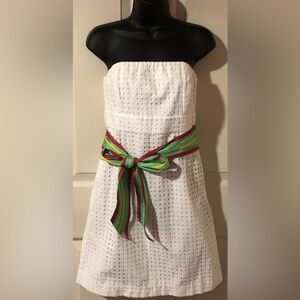 Vineyard Vines Women’s Carolyn Eyelet Strapless Summer Dress and sash Size 4 NWT